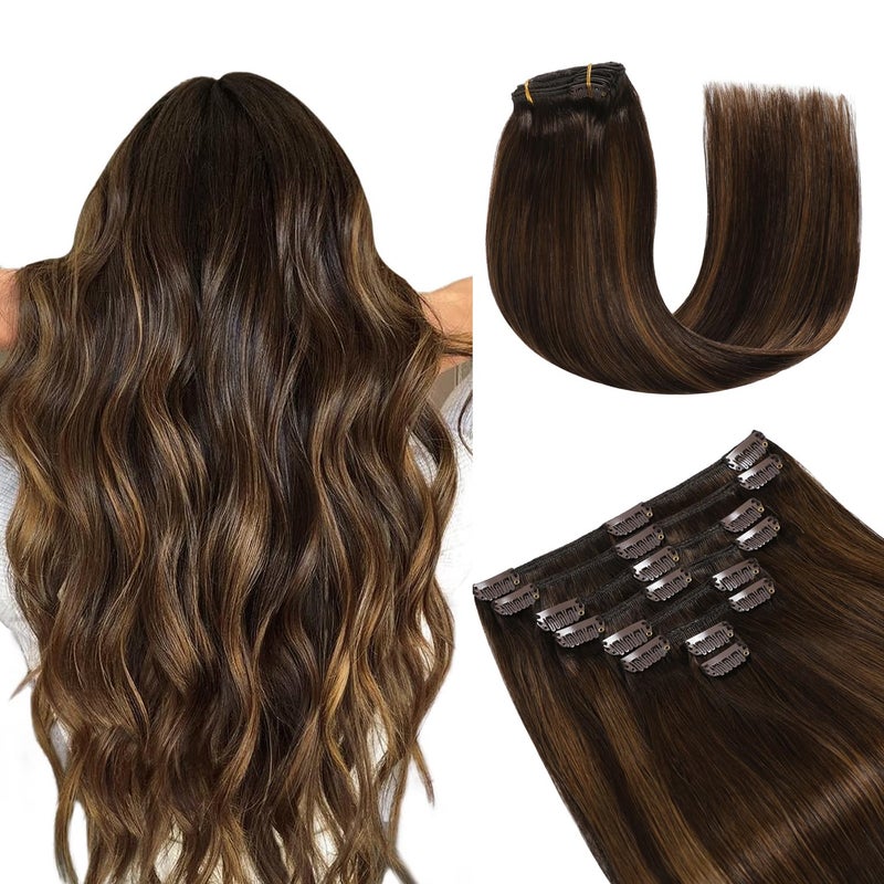 Yilite Clip in Hair Extensions  Real Human Hair 262 Balayage Dark Brown to Chestnut Brown 120Gram 8Pcs 18 Clip Full Head Double Weft Invisible Straight Remy Hair Extensions 22inches